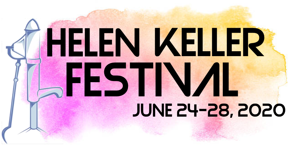 A pink and yellow image that says "Hellen Keller Festival, June 24-28, 2020"